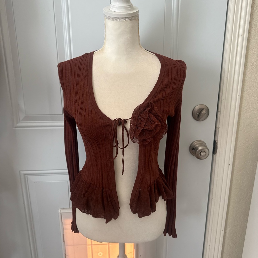 Zara Burnt Brown Women's Top with Floral Detail